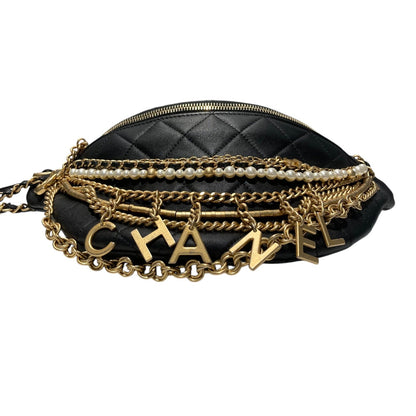 All About Chains Waist Belt Bag Lambskin Black GHW