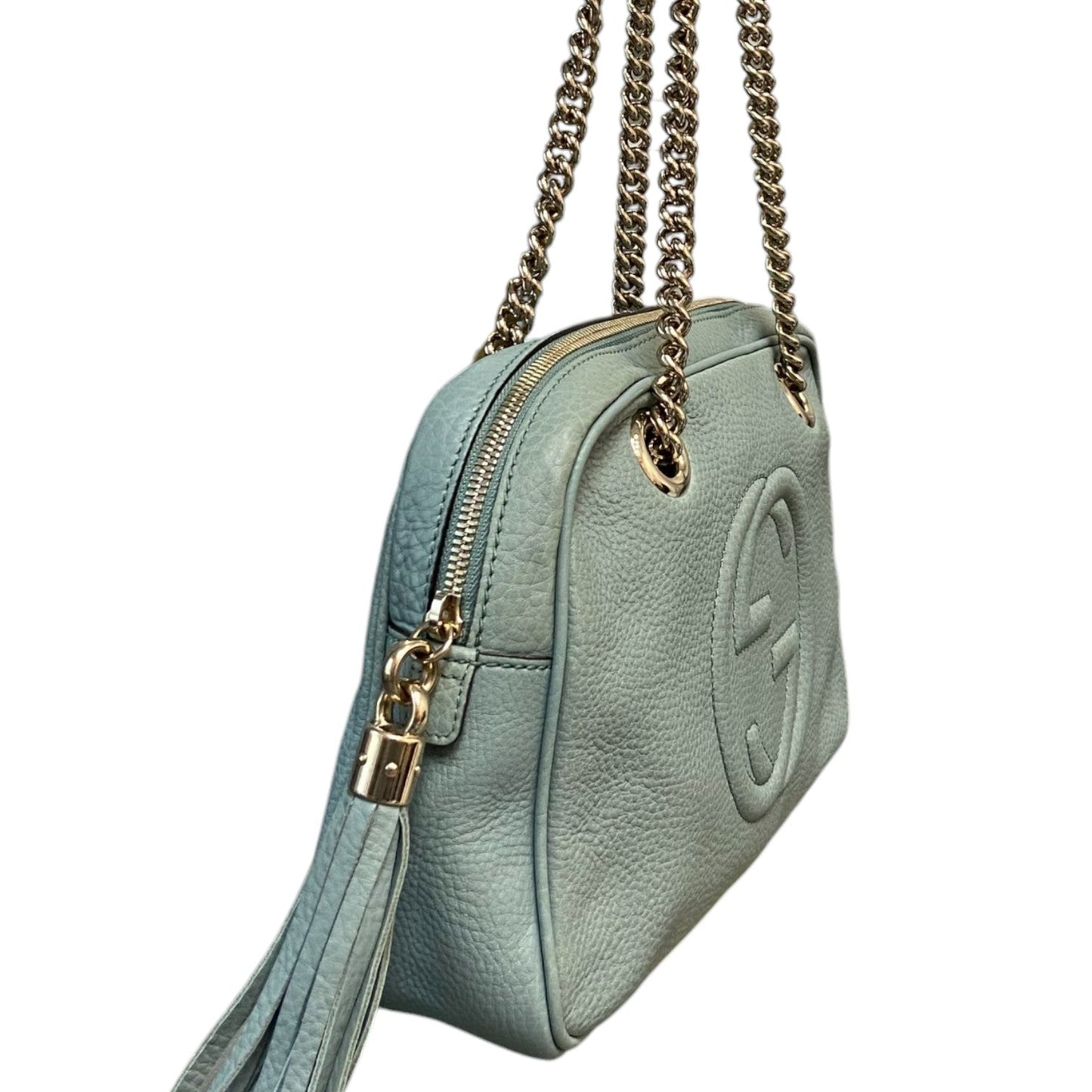 Gucci Soho Bowler Small Pebbled Calfskin Light Blue GHW
