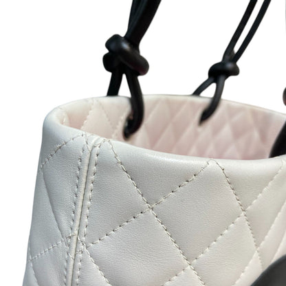 Cambon Tote Medium Calfskin Quilted White Black
