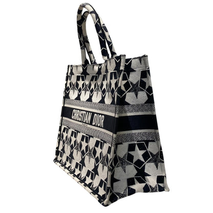 Book Tote Medium Lucky Star Embroidery Black White
