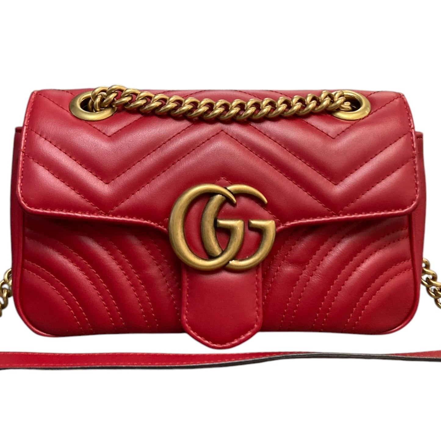 Gucci GG Marmont Shoulder Small Calfskin Matelasse Red GHW