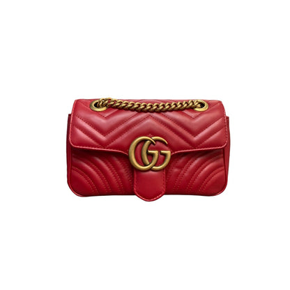 Gucci GG Marmont Shoulder Small Calfskin Matelasse Red GHW