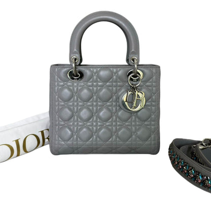 Lady Dior Medium Lambskin Cannage Grey SHW