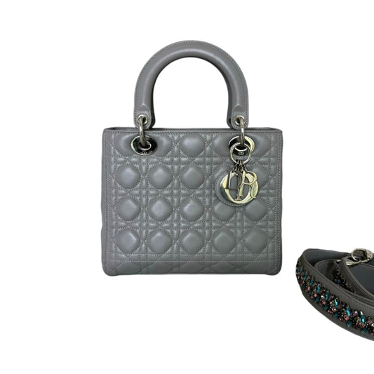 Lady Dior Medium Lambskin Cannage Grey SHW