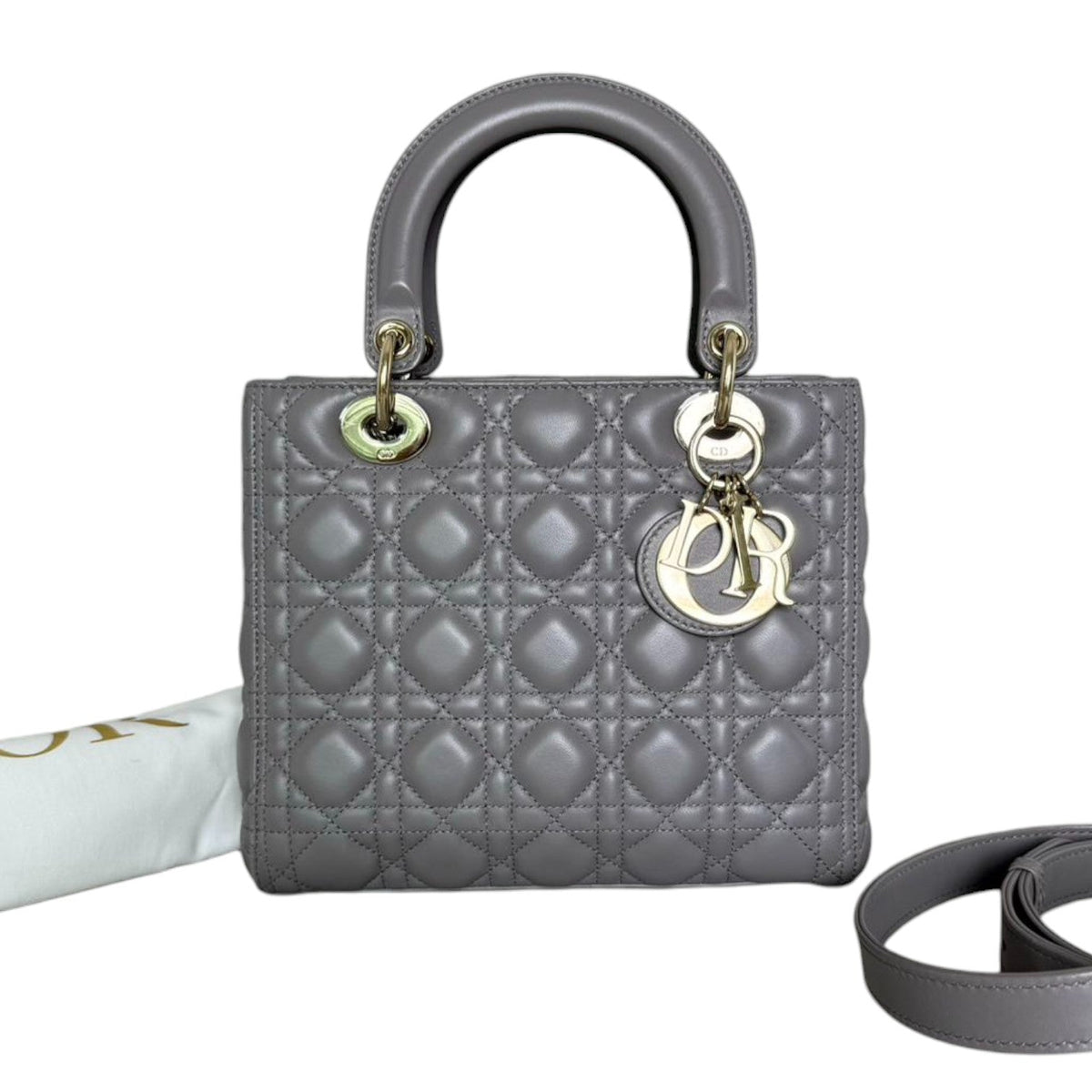 Lady Dior Medium Lambskin Cannage Grey LGHW