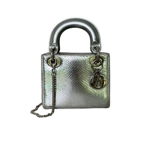 Lady Dior Mini Metallic Python Silver SHW