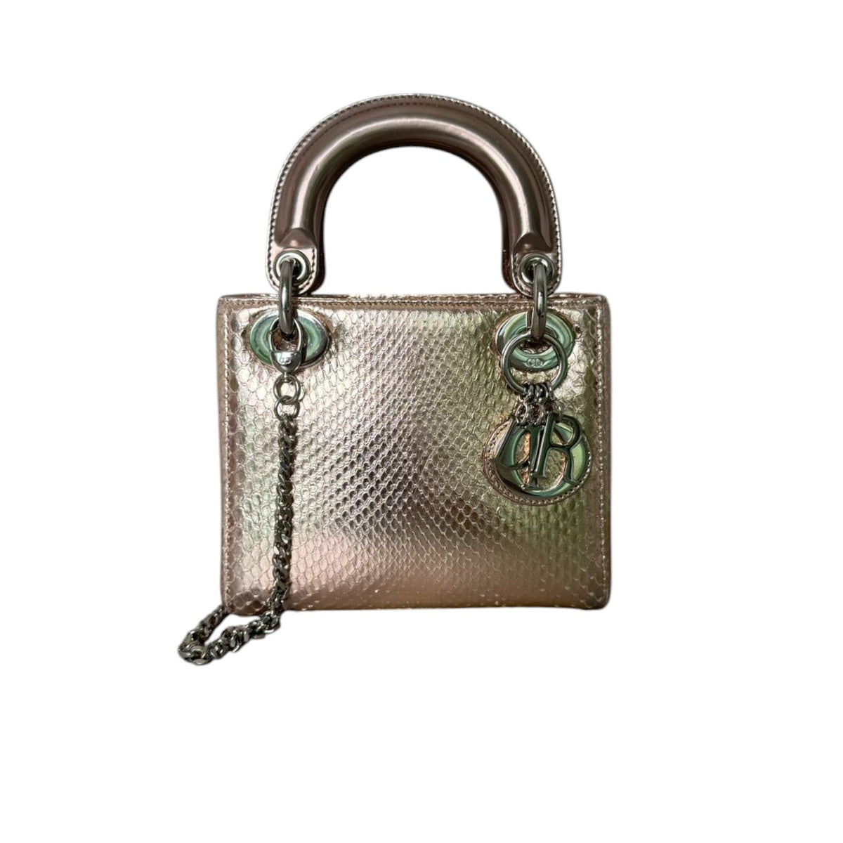 Lady Dior Mini Metallic Python Pink SHW