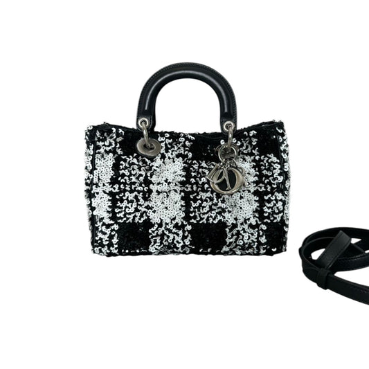 Lady Dior Medium Lambskin Sequin Embellished Black White SHW