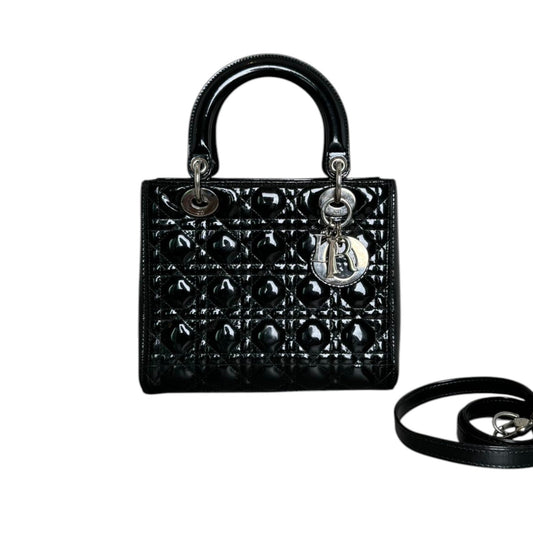 Lady Dior Medium Patent Black Quilted SHW