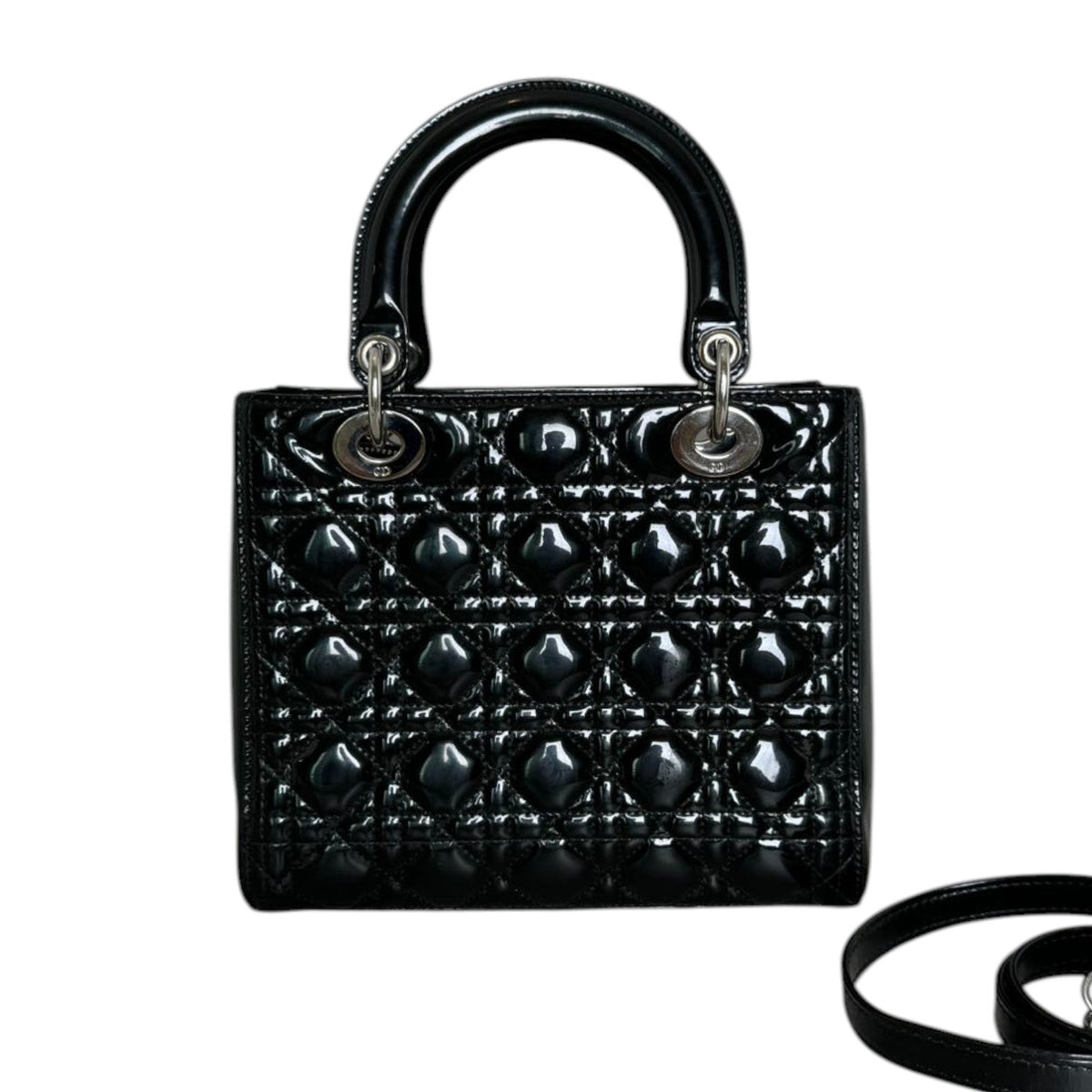 Lady Dior Medium Patent Black Quilted SHW
