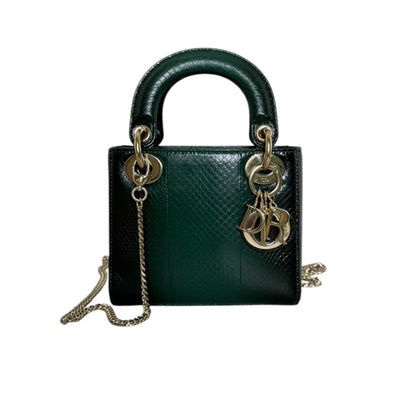 Lady Dior Mini Python Quilted Forest Green GHW