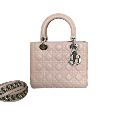 Lady Dior Medium Lambskin Quilted Light Pink SHW