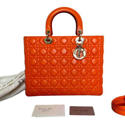 Lady Dior Large Lambskin Cannage Orange GHW
