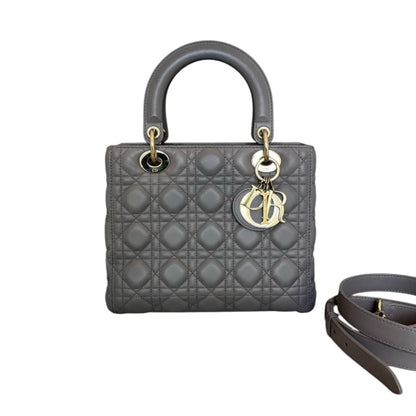 Medium Lady Dior Lambskin Cannage Grey GHW