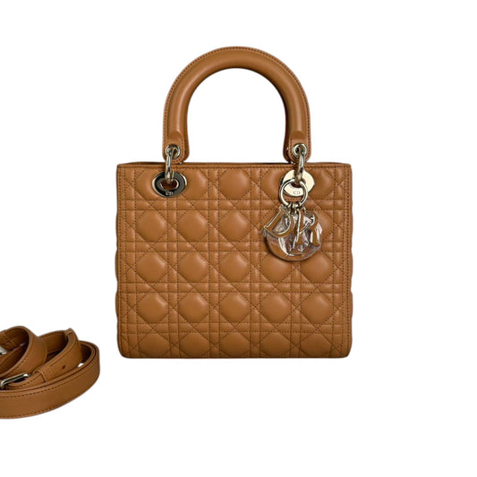 Lady Dior Medium Lambskin Cannage Brown GHW