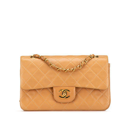Orange Chanel Small Classic Lambskin Double Flap Shoulder Bag