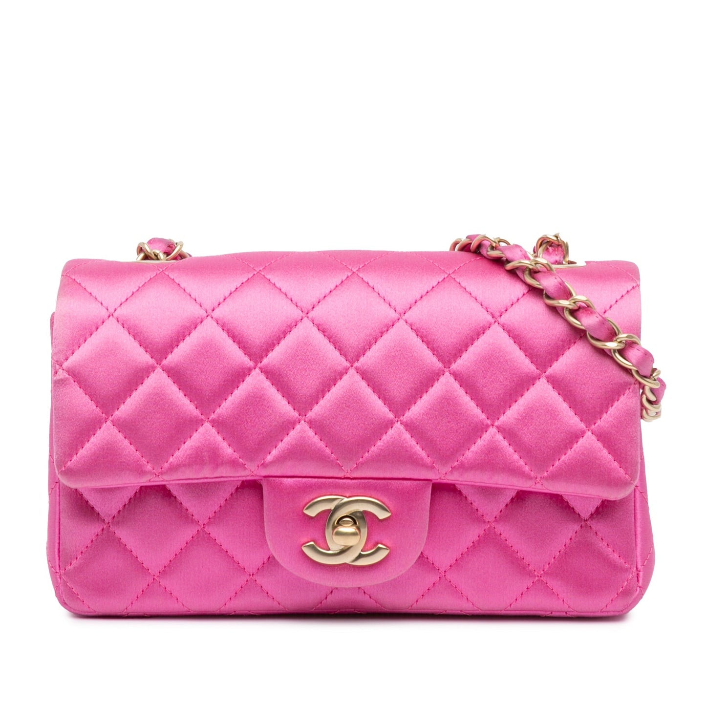 Pink Chanel Mini Rectangular Classic Satin Single Flap Crossbody Bag