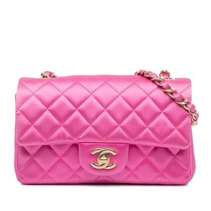 Pink Chanel Mini Rectangular Classic Satin Single Flap Crossbody Bag