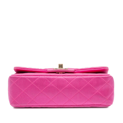 Pink Chanel Mini Rectangular Classic Satin Single Flap Crossbody Bag