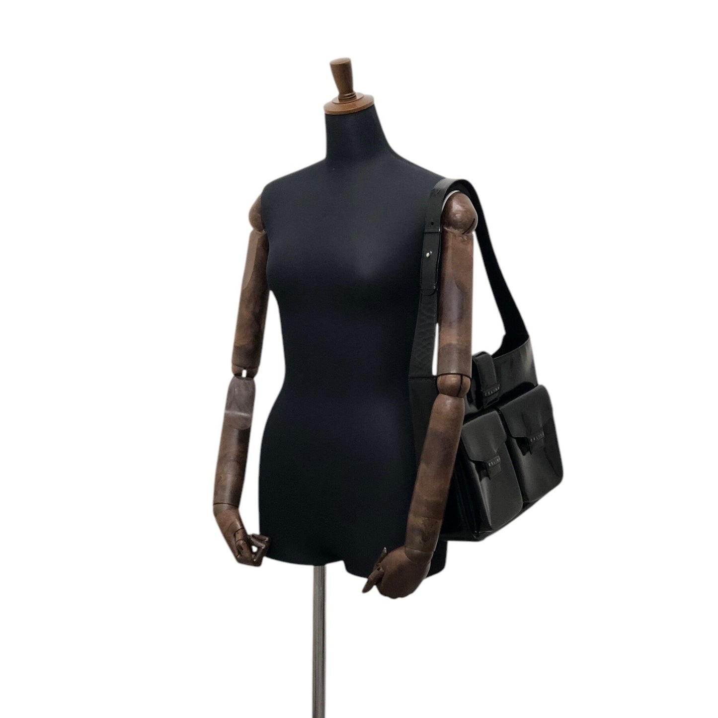 CELINE Logo Shoulder bag Black Vintage tabt7f