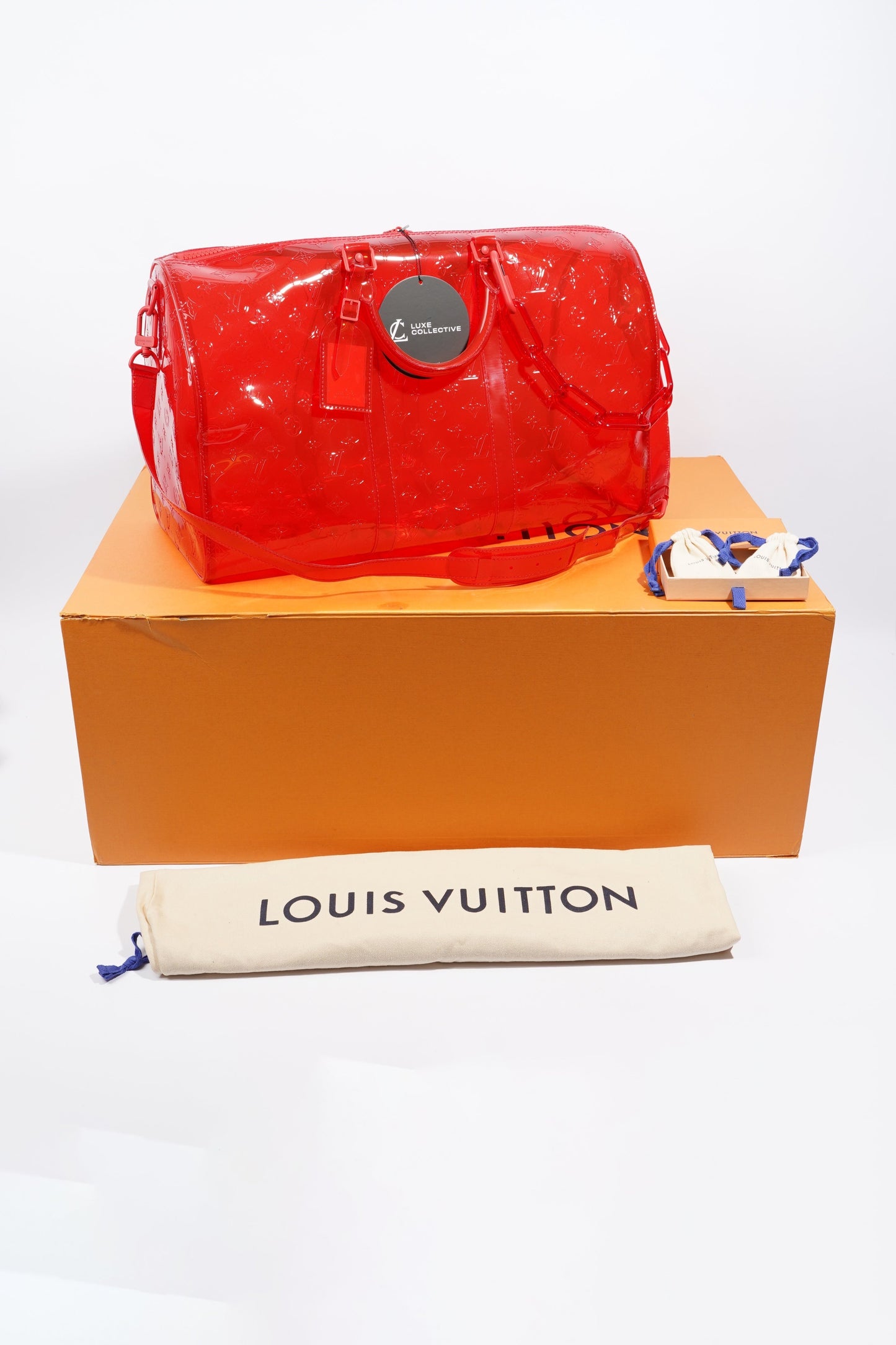 Louis Vuitton Transparent Keepall Bandouliere Virgil Abloh Red  PVC 50cm