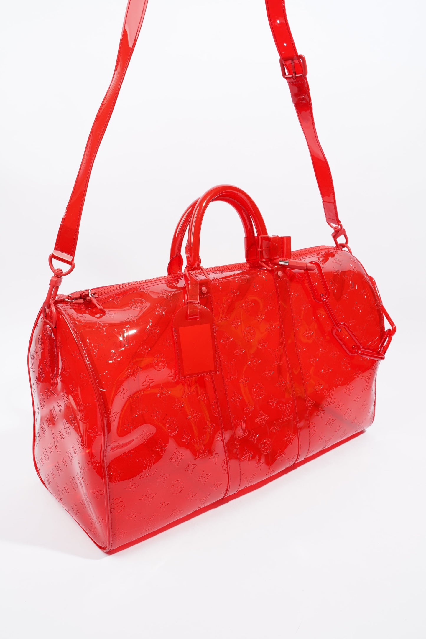 Louis Vuitton Transparent Keepall Bandouliere Virgil Abloh Red  PVC 50cm