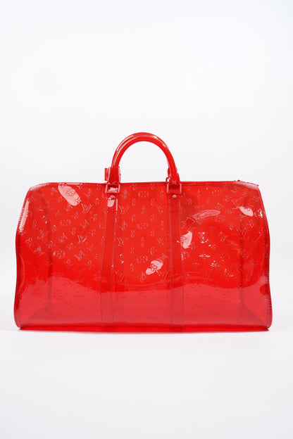 Louis Vuitton Transparent Keepall Bandouliere Virgil Abloh Red  PVC 50cm