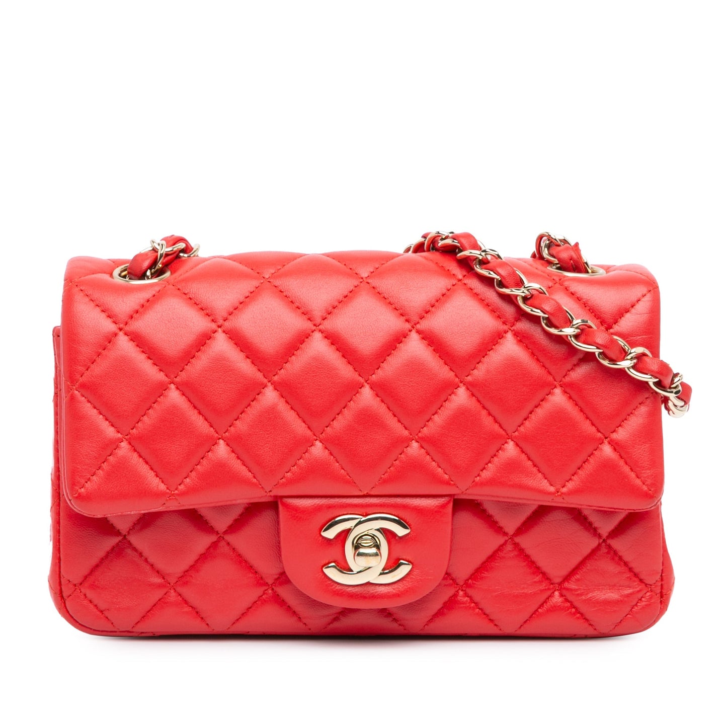Red Chanel Mini Rectangular Classic Lambskin Single Flap Crossbody Bag