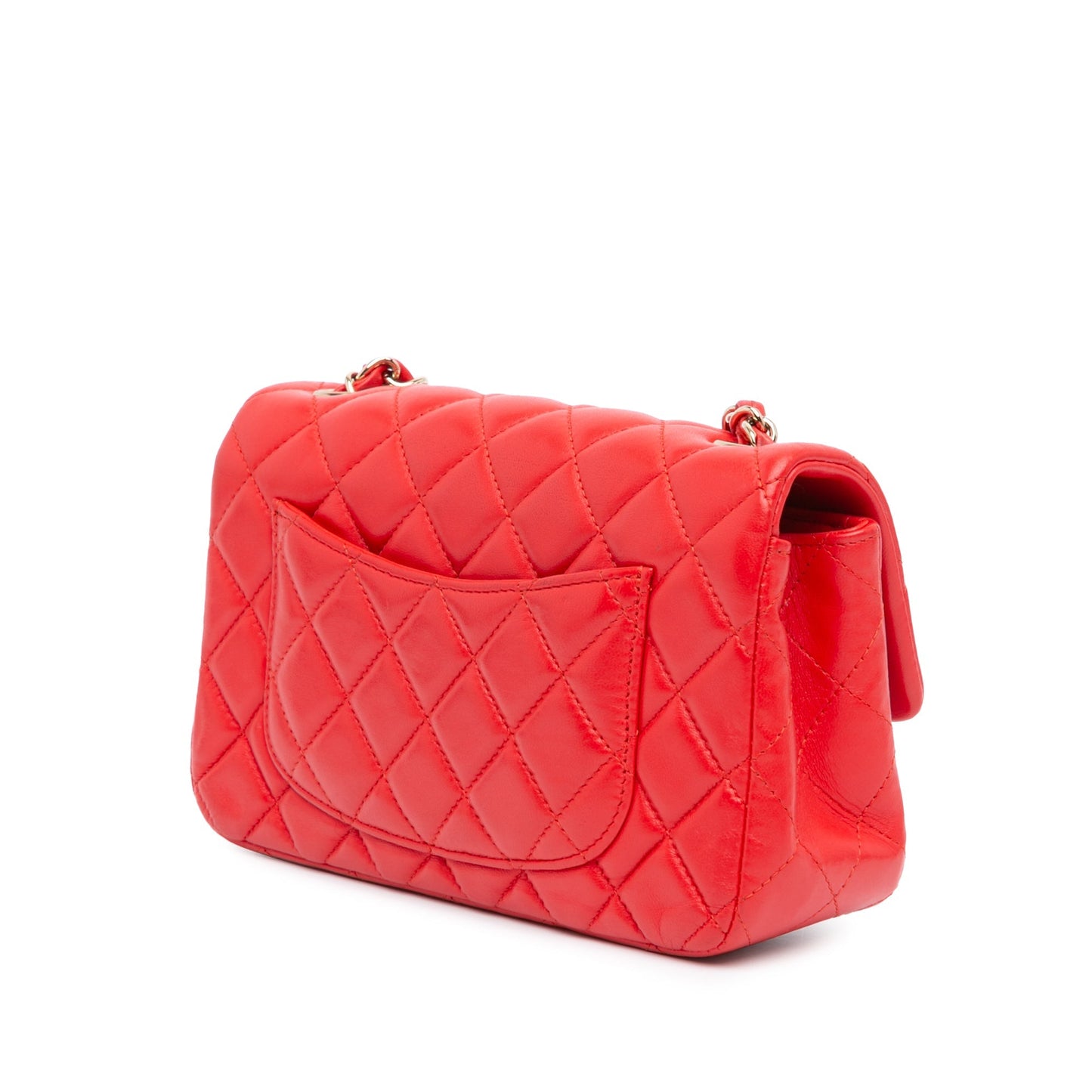 Red Chanel Mini Rectangular Classic Lambskin Single Flap Crossbody Bag