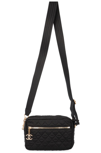 CHANEL Camera Bag Satin Black Crystals
