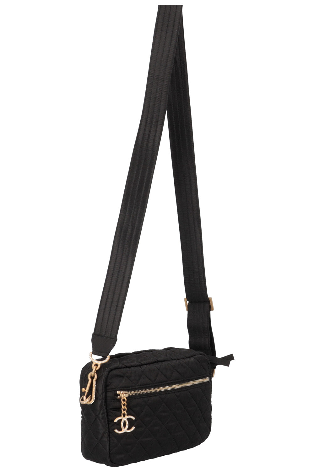 CHANEL Camera Bag Satin Black Crystals
