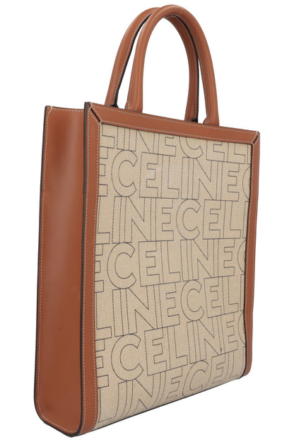 CELINE Logo Vertical Cabas Bag Medium Ivory Brown