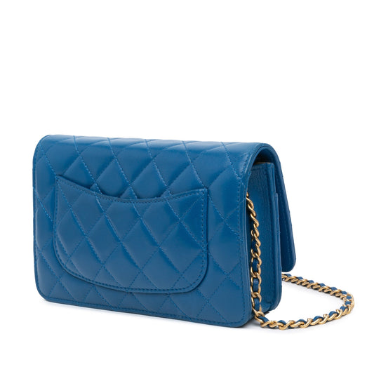 Blue Chanel Lambskin Pearl Crush Wallet On Chain Crossbody Bag