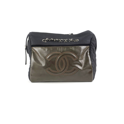 Chanel CC Logo Black Khaki Tote Bag