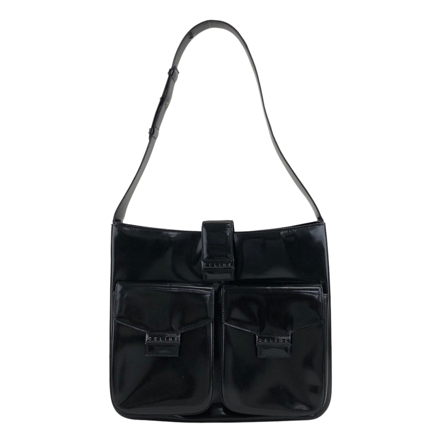 CELINE Logo Shoulder bag Black Vintage tabt7f