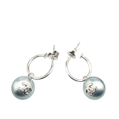 Silver Chanel Silver Swing Faux Pearl Push Back Earrings