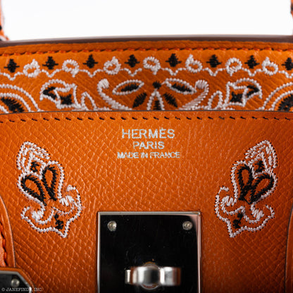 Jay Ahr Vintage 2013 Hermès Birkin 30 Orange Epsom Bandana Embroidery "Rio de Janeiro"
