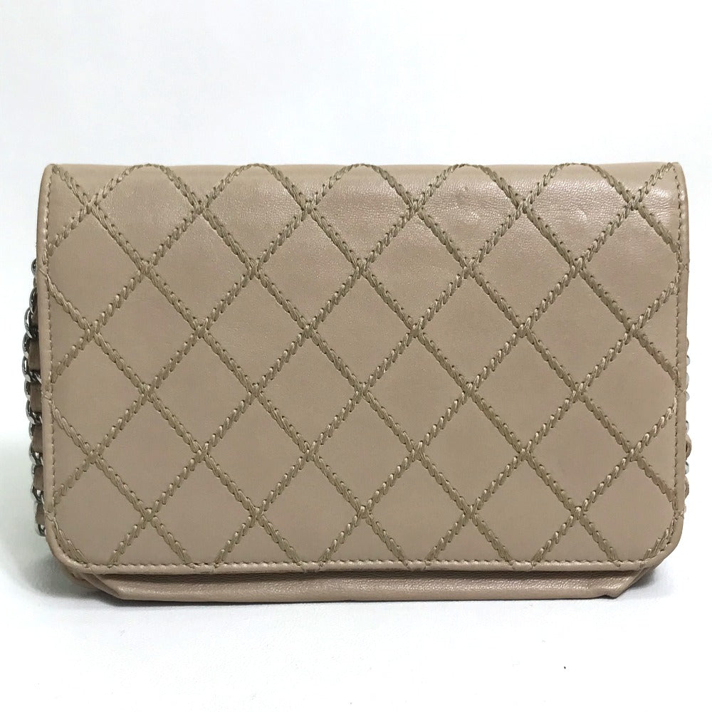 CHANEL Long Wallet Purse lambskin beige CC COCO Mark Matelasse Design Women Used