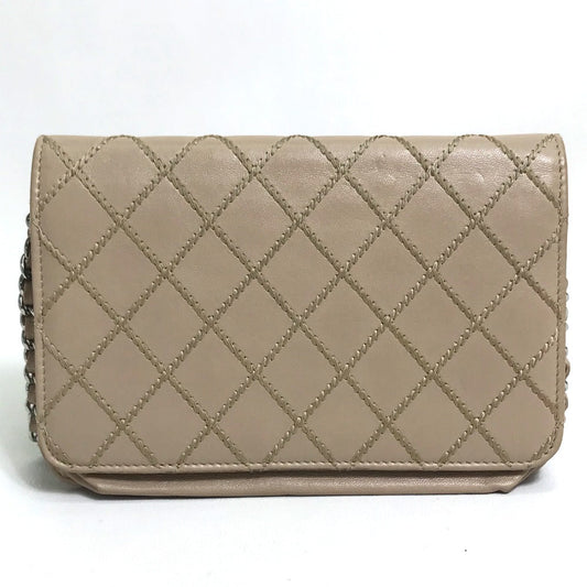 CHANEL Long Wallet Purse lambskin beige CC COCO Mark Matelasse Design Women Used