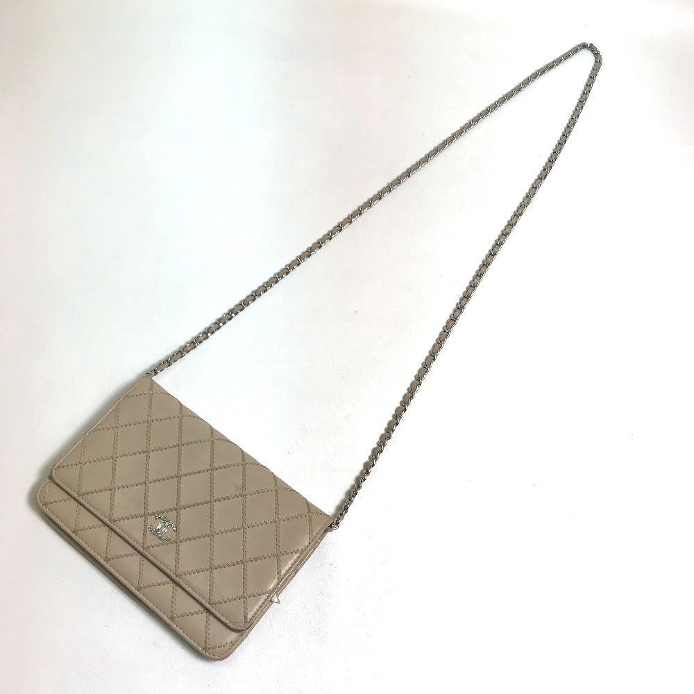 CHANEL Long Wallet Purse lambskin beige CC COCO Mark Matelasse Design Women Used
