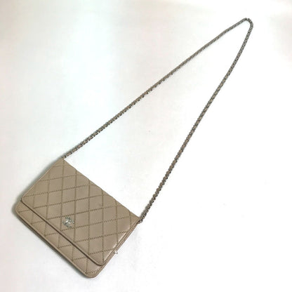 CHANEL Long Wallet Purse lambskin beige CC COCO Mark Matelasse Design Women Used