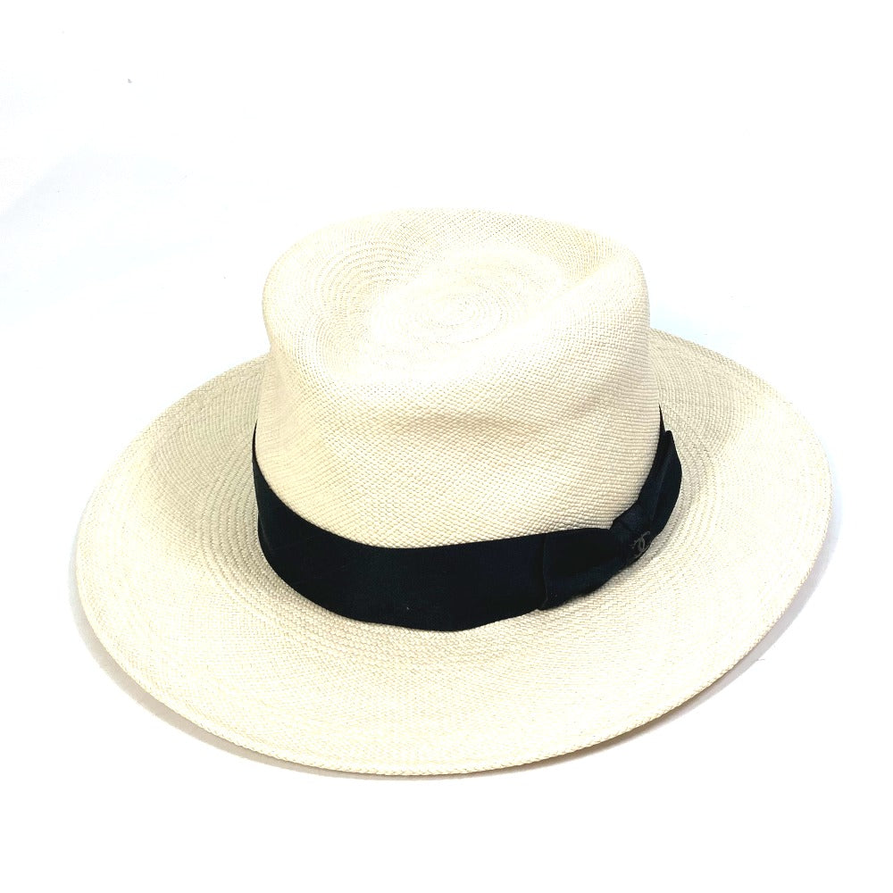 CHANEL hat straw beige CC COCO Mark Grosgrain Ribbon 19V Women M Used