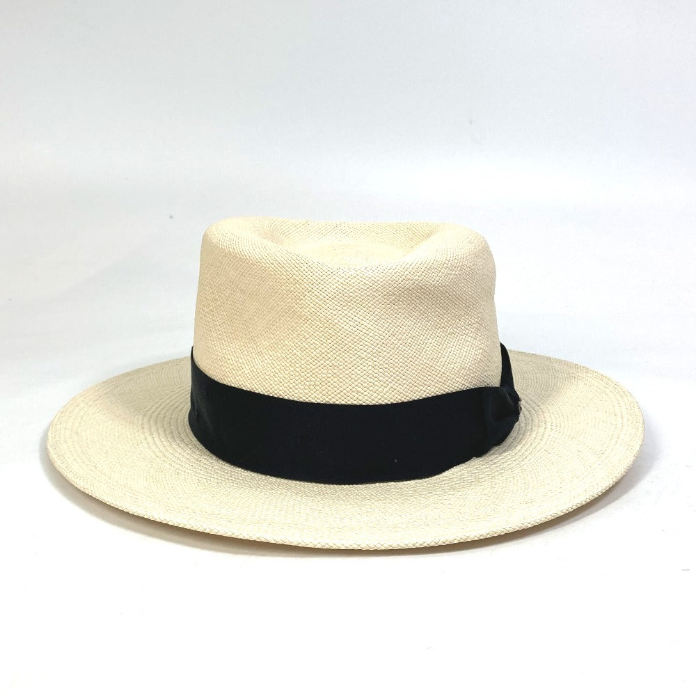 CHANEL hat straw beige CC COCO Mark Grosgrain Ribbon 19V Women M Used