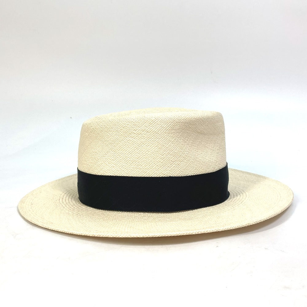 CHANEL hat straw beige CC COCO Mark Grosgrain Ribbon 19V Women M Used