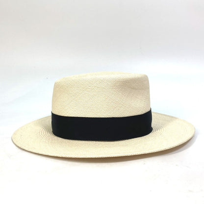 CHANEL hat straw beige CC COCO Mark Grosgrain Ribbon 19V Women M Used
