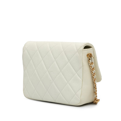 White Chanel Small Quilted Caviar Chain Melody Flap Crossbody Bag