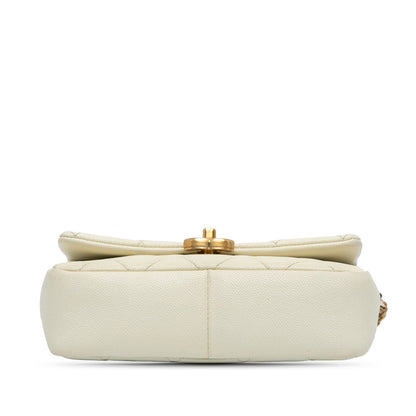 White Chanel Small Quilted Caviar Chain Melody Flap Crossbody Bag
