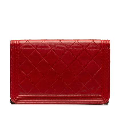 CHANEL Lambskin Boy Wallet On Chain Crossbody Bag
