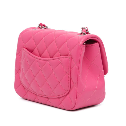 Pink Chanel Mini Square Classic Lambskin Single Flap Crossbody Bag
