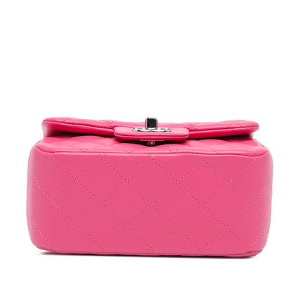Pink Chanel Mini Square Classic Lambskin Single Flap Crossbody Bag